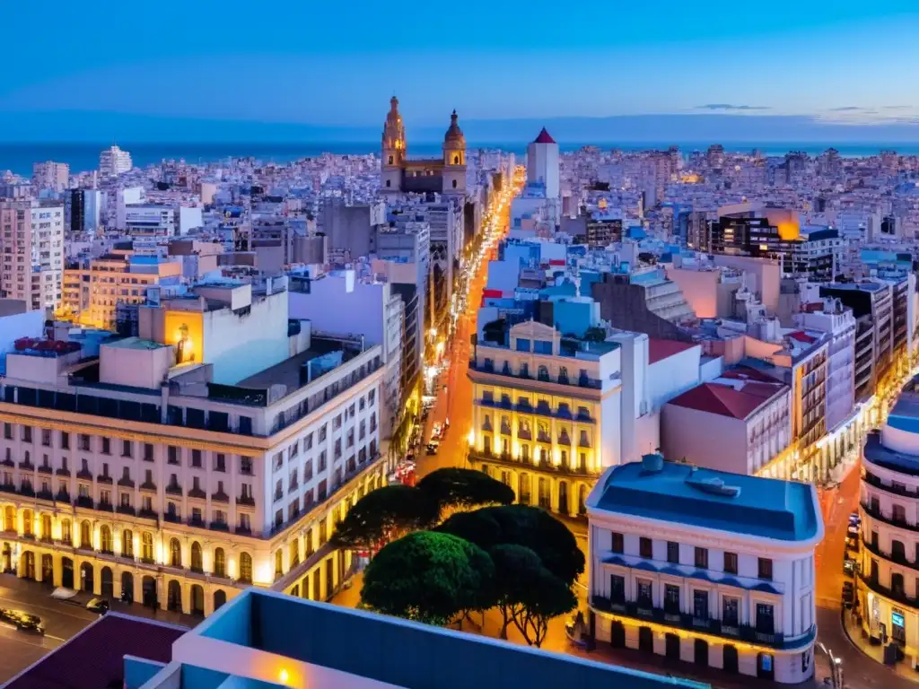 Fotógrafo profesional capturando la belleza de Montevideo al atardecer, una joya de la fotografía urbana