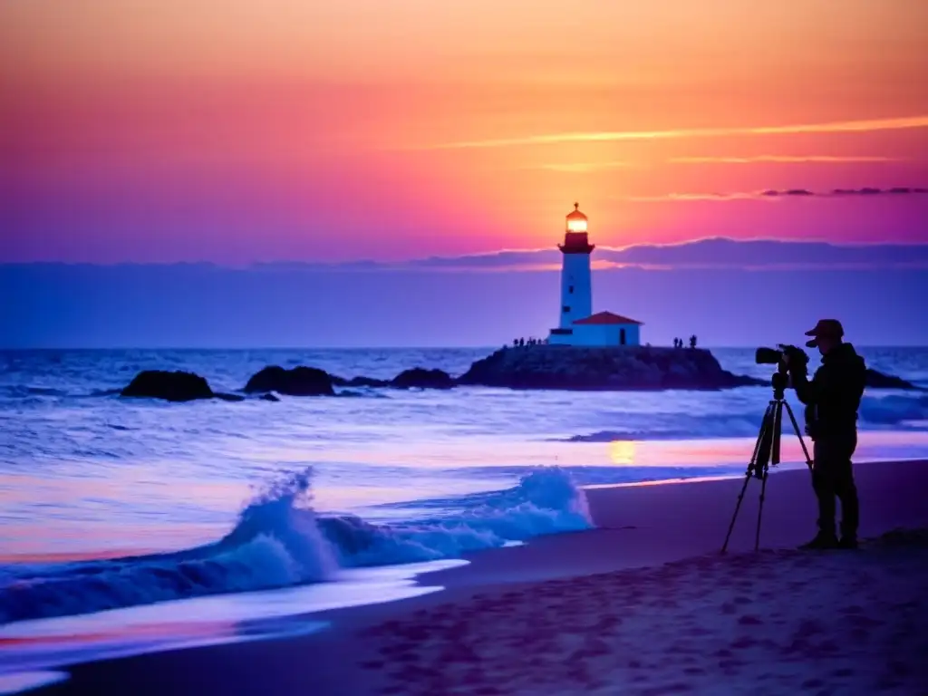 Fotógrafo solitario captura la belleza del atardecer en Uruguay; en sus fotografías de viaje resalta el faro de Punta del Este y el mar en calma