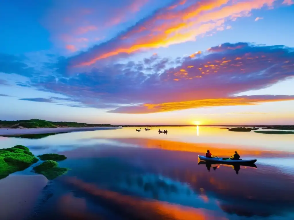 Grupo de ecoturistas disfrutando de Rocha, Uruguay, paraíso ecológico, con actividades al atardecer en su costa virgen