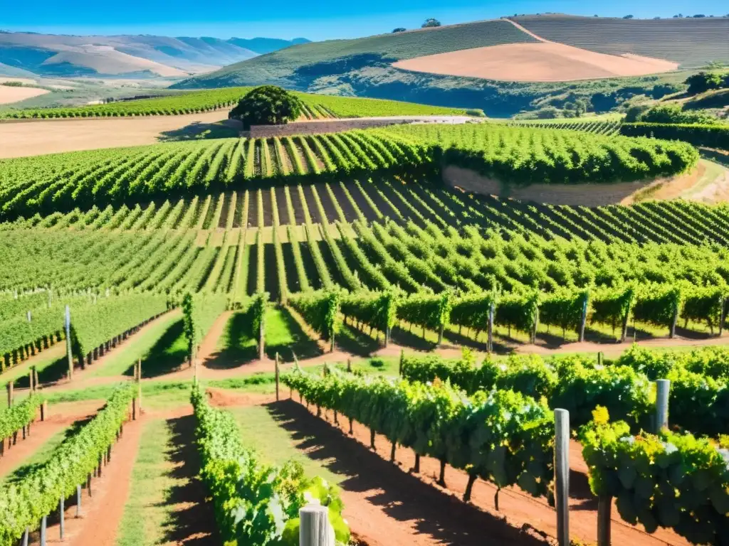 Grupo disfrutando de los mejores tours de vino en Uruguay, bajo el sol en un viñedo verde y próspero