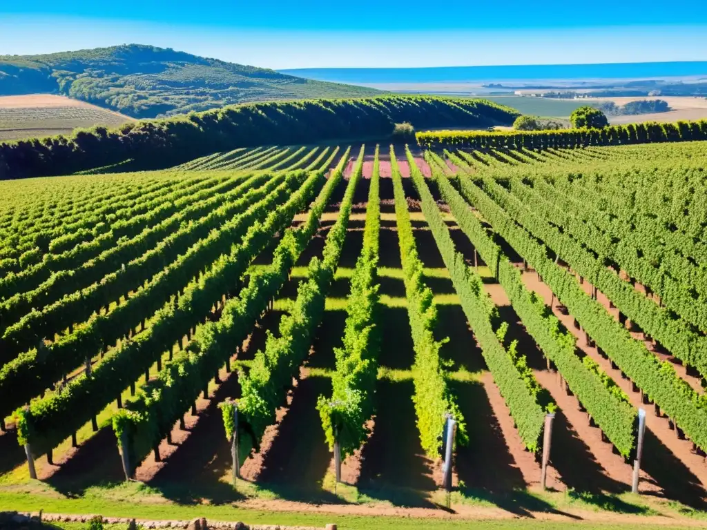 Grupo disfrutando de la Ruta del vino en Uruguay, degustando vinos entre viñedos bañados por el sol bajo cielo azul