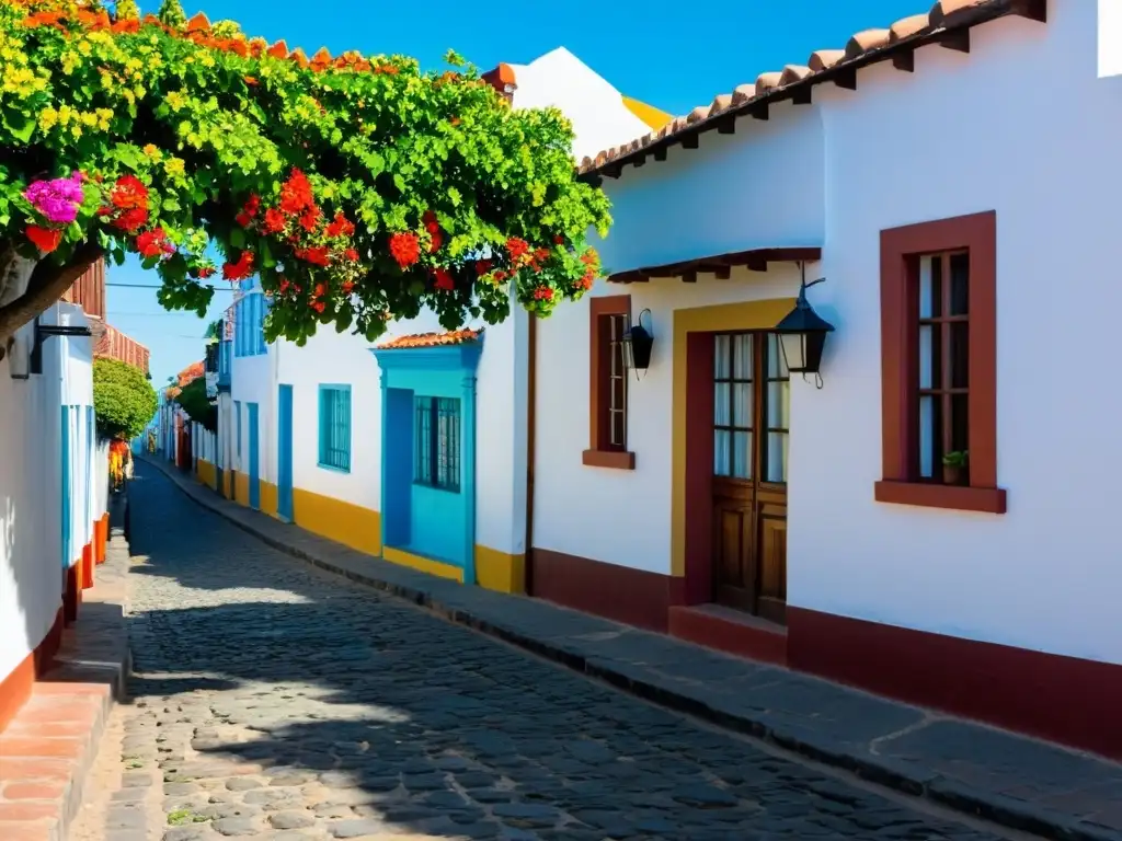 La historia y patrimonio de Colonia del Sacramento reflejados en sus calles empedradas, casas coloniales coloridas y faro icónico bajo el cielo azul