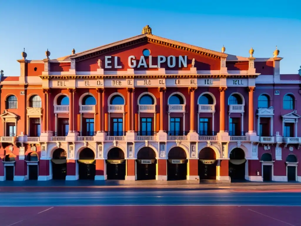 El histórico Teatro El Galpón en Montevideo, Uruguay, bajo el crepúsculo