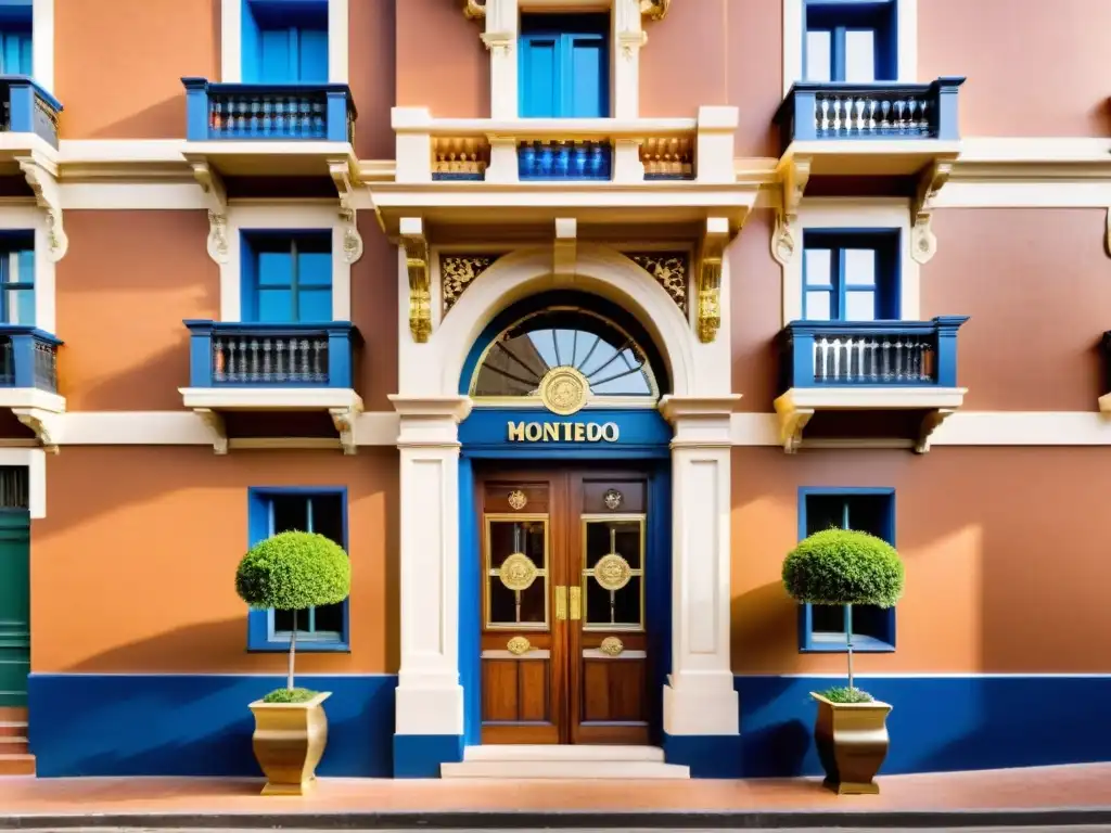 Hoteles boutique encanto cultura uruguaya: Un hotel pintoresco en Montevideo, donde la tradición y modernidad se unen bajo un cielo azul cobalto