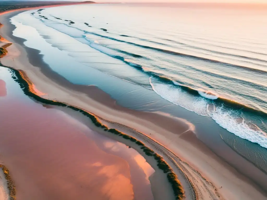 Impacto erosión Punta Ballena Uruguay, vista aérea al atardecer, reflejando la belleza natural y la fragilidad ambiental