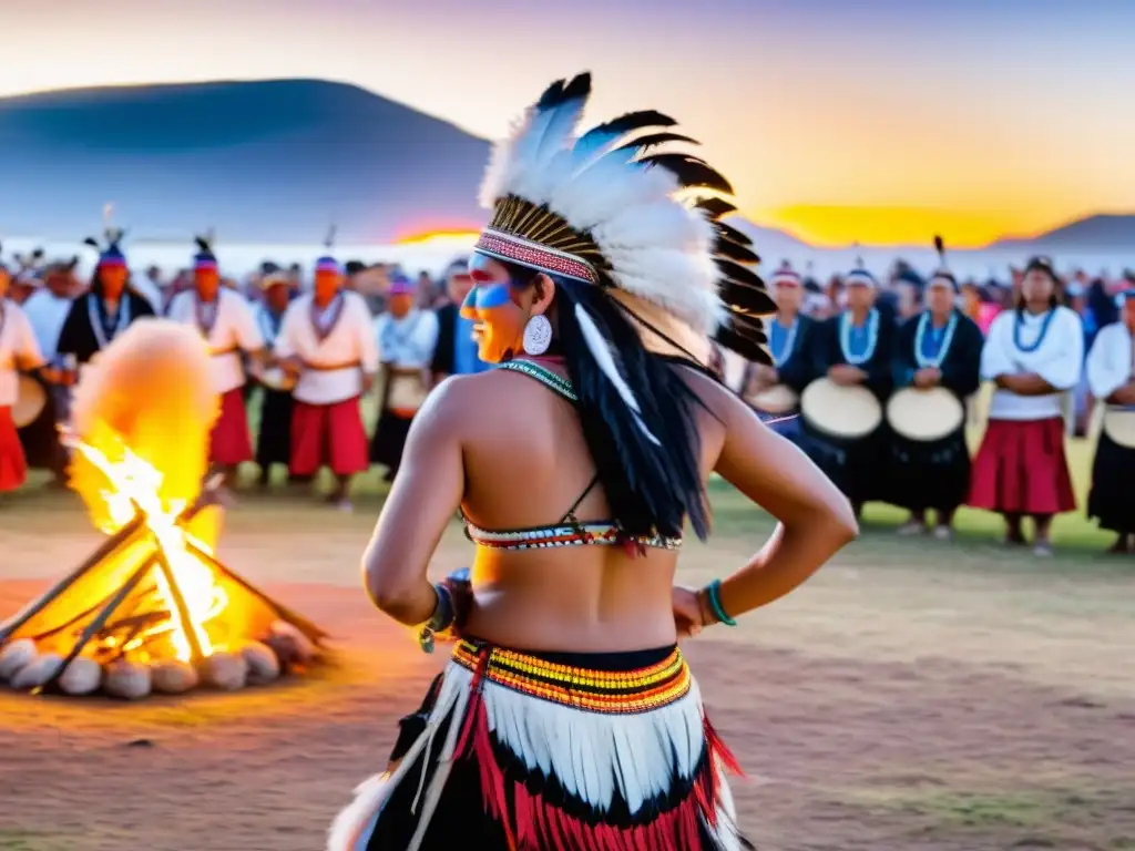 Influencia indígena en festividades uruguayas desplegada con danzas rítmicas y atuendos tradicionales bajo el cielo estrellado