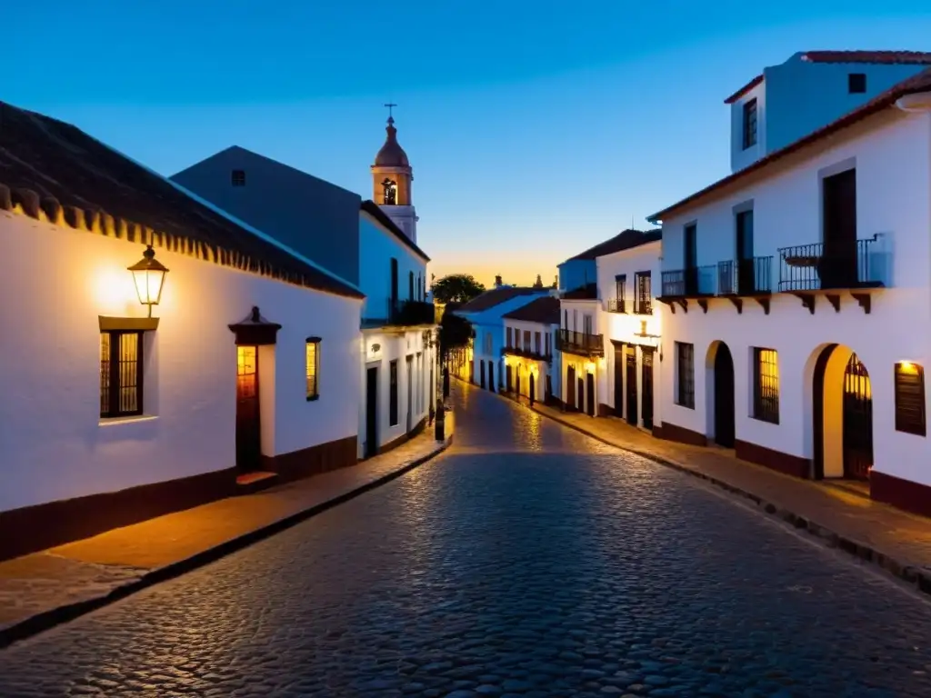 Influencias españolas arquitectura uruguaya brillan en un crepúsculo etéreo sobre Colonia del Sacramento, patrimonio de la UNESCO