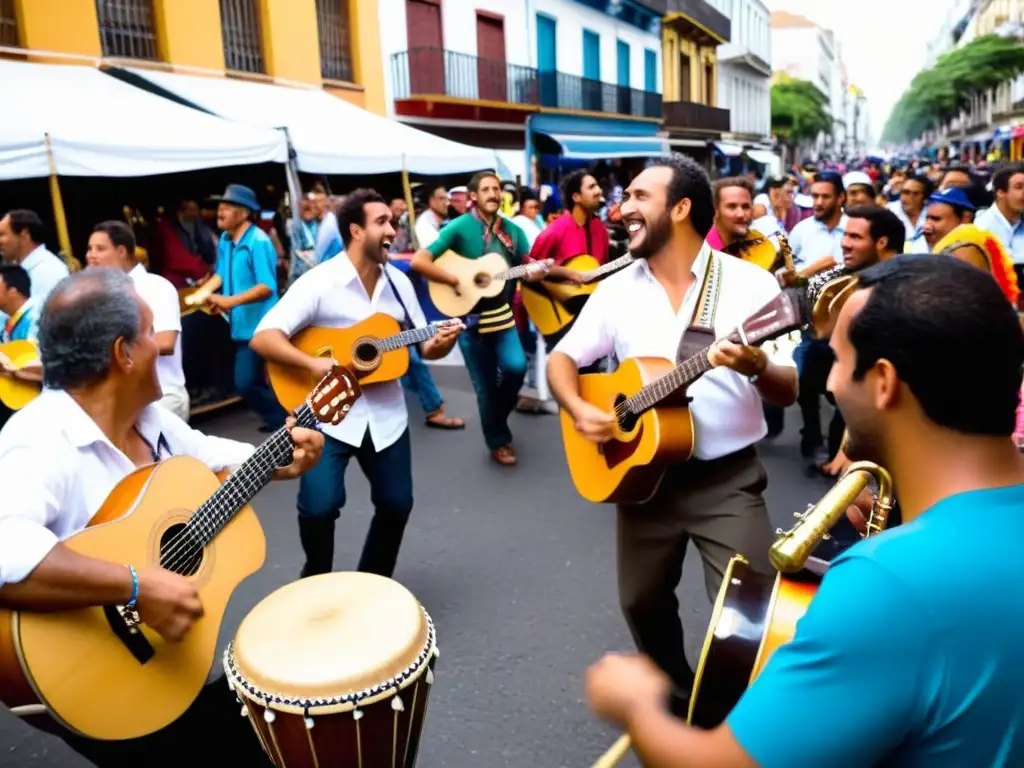 Influencias musicales en la música popular uruguaya resaltan en un vibrante festival callejero, lleno de alegría y color