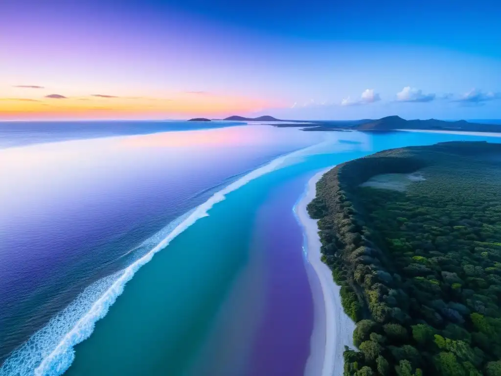 Islas de las Palmas Uruguay turismo, susurra el ocaso pintando un panorama estremecedor donde barcas y siluetas insulares danzan en el mar turquesa