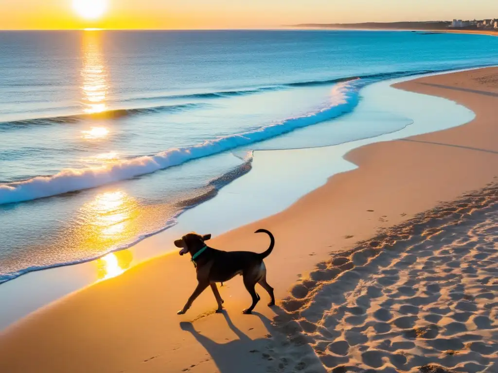 Labrador juguetón disfruta del sol en Punta del Este, reflejando el alojamiento pet friendly Uruguay