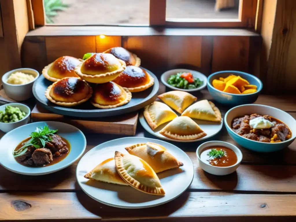 Fotografiando gastronomía uruguaya en imágenes: cámara capturando la luz del atardecer sobre platos tradicionales en una mesa rústica