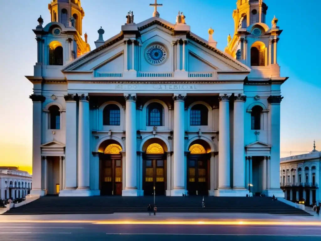 El majestuoso patrimonio arquitectónico de Uruguay, la Catedral Metropolitana de Montevideo, bañada por los tonos dorados del atardecer