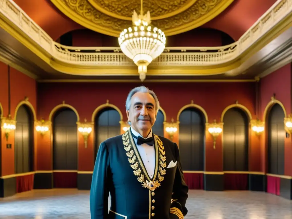 Francisco Piria en su majestuoso Teatro Piria, reflejando la rica cultura del teatro de Uruguay en 8k