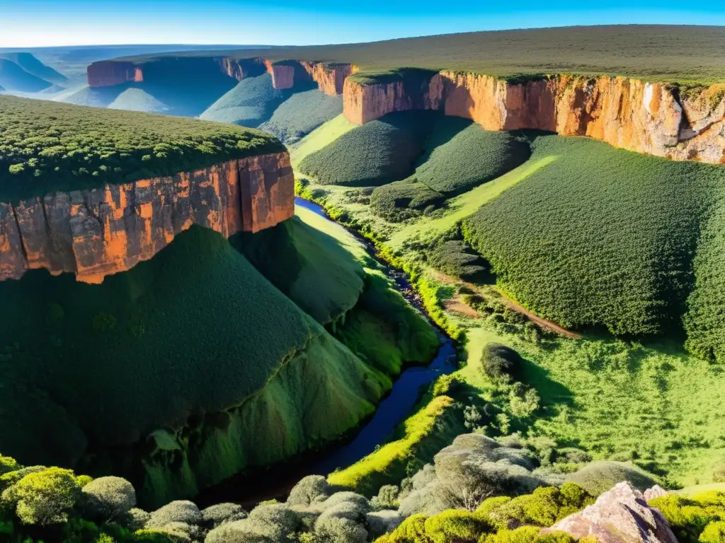 Majestuosos cuervos sobrevuelan la impresionante Quebrada de los Cuervos en Uruguay, bajo un sol radiante