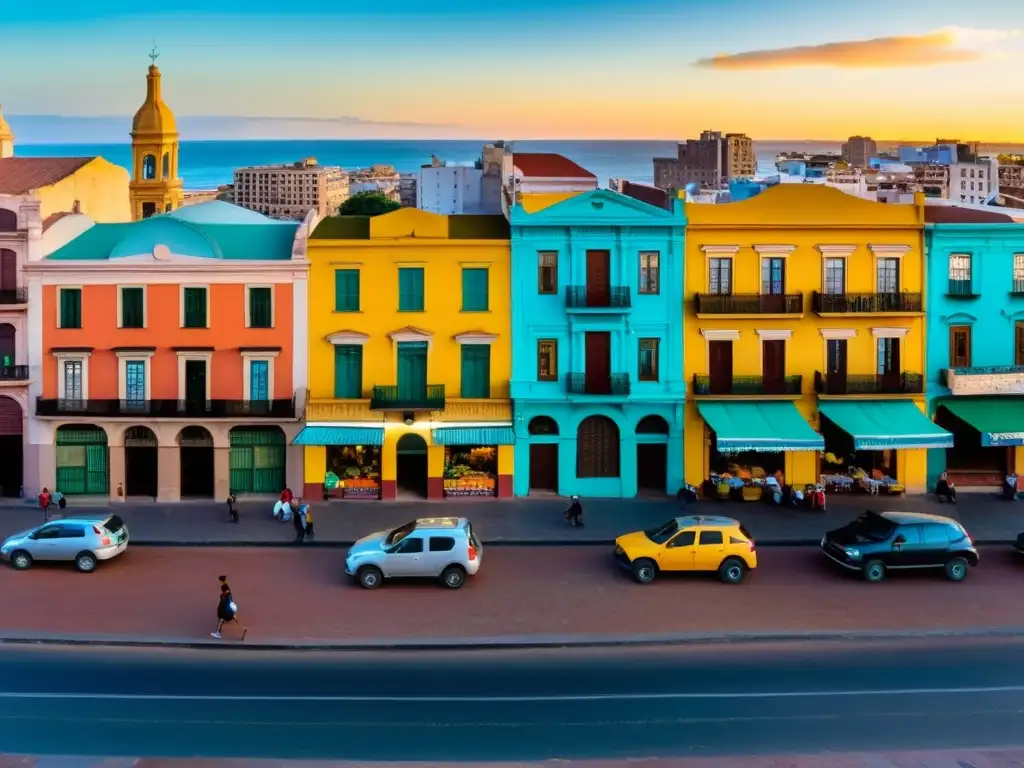 Backpacker explorando el mapa en Ciudad Vieja, Montevideo al atardecer, añadiendo color a los consejos de viaje económico por Uruguay