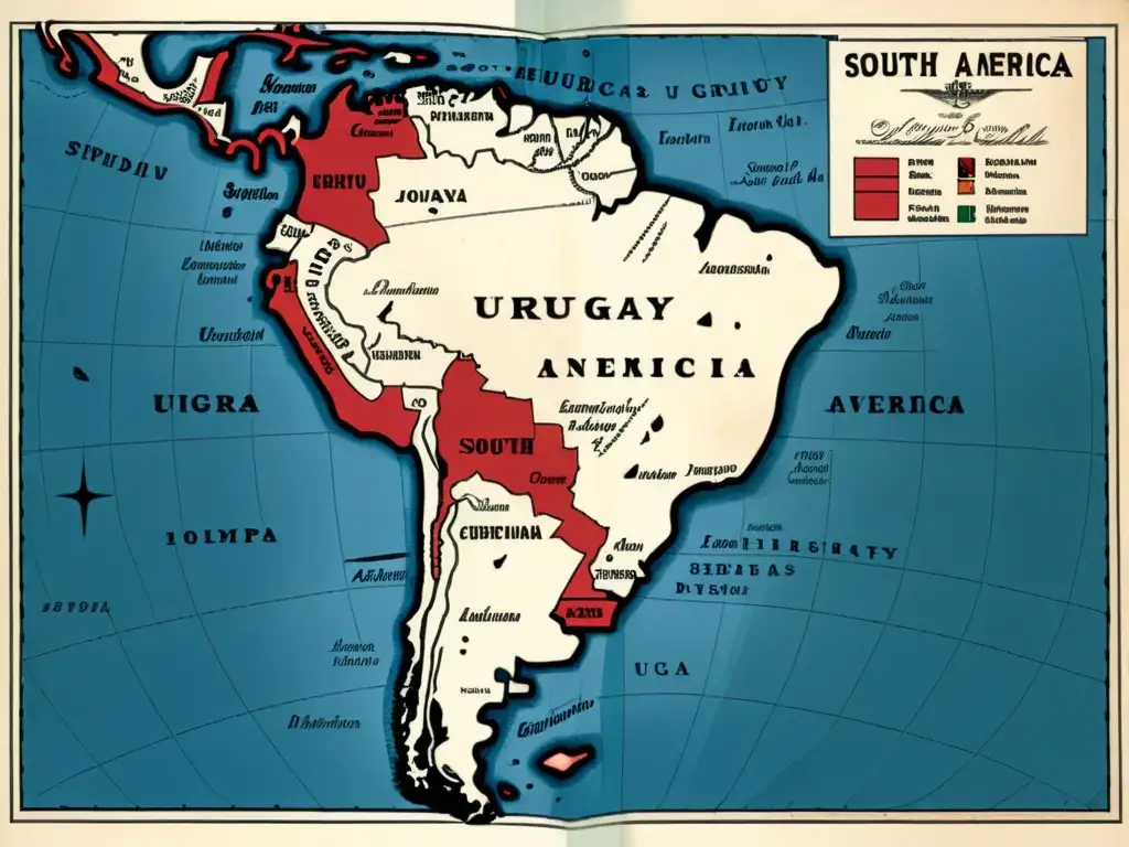 Mapa sepia de 1800 resaltando el nacimiento de la República Oriental del Uruguay, con imágenes sombrías de batallas y rostros esperanzados