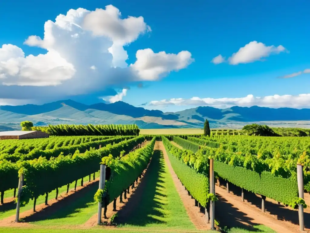 Maravillosa vista de una soleada Ruta del vino en Uruguay, vides maduras y bodegas rústicas en un paisaje vibrante