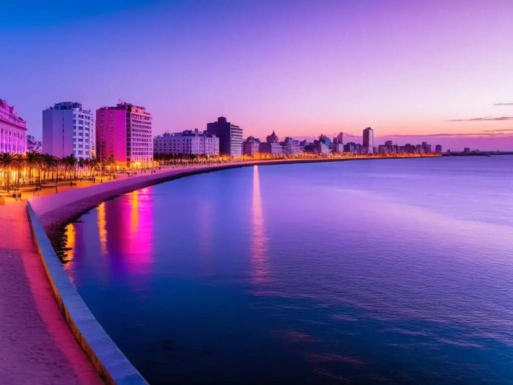 Mejor época viajar Uruguay ahorro: Vista panorámica del atardecer en Montevideo, reflejando la serenidad y vibrante estilo de vida