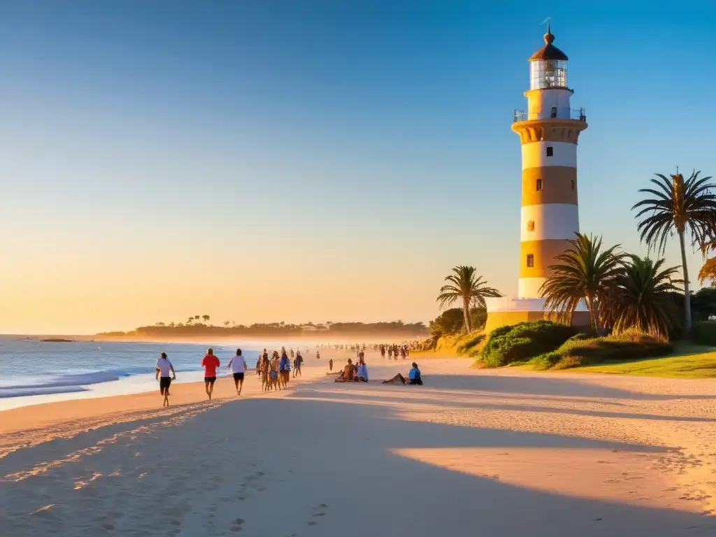 Mejor temporada para visitar Uruguay: verano, jugando voleibol en la playa, disfrutando de mate al atardecer