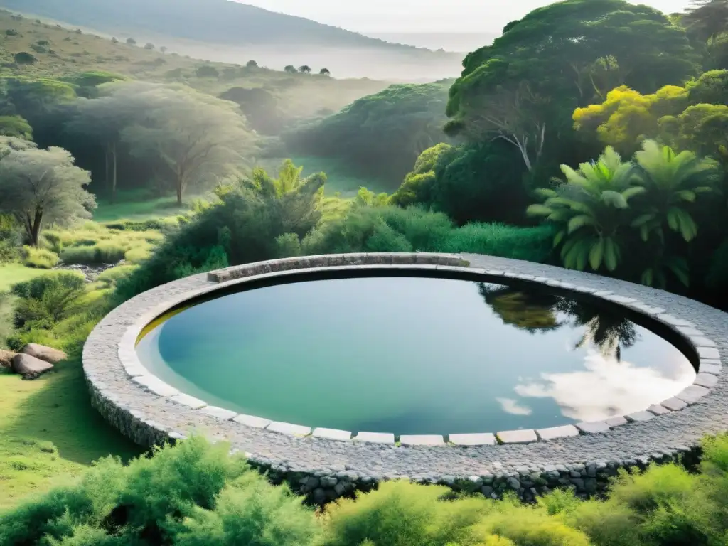 Mejores baños termales en Uruguay, oasis acogedor de aguas cristalinas y cálidas, rodeado de exuberante vegetación y bañado por el dorado atardecer