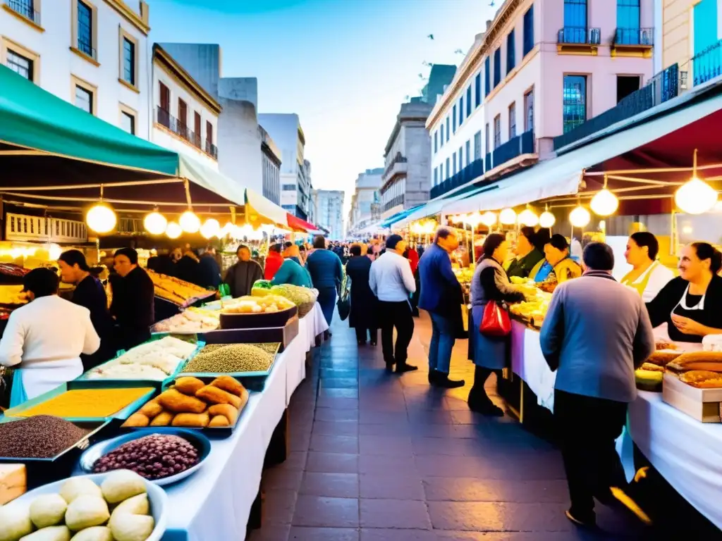 Mercado bullicioso en Montevideo, Uruguay: uno de los mejores lugares para comer barato, con puestos de delicias uruguayas auténticas