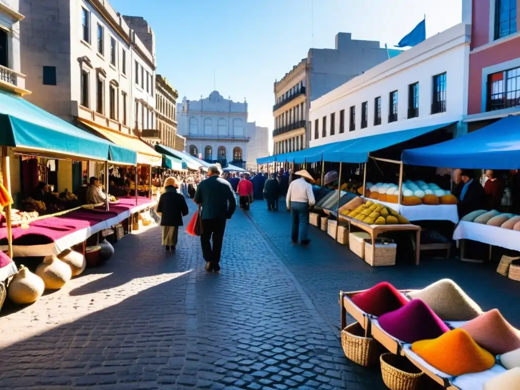 Mercado bullicioso en Montevideo, Uruguay, mostrando las tradiciones y costumbres de los pueblos uruguayos en la tarde