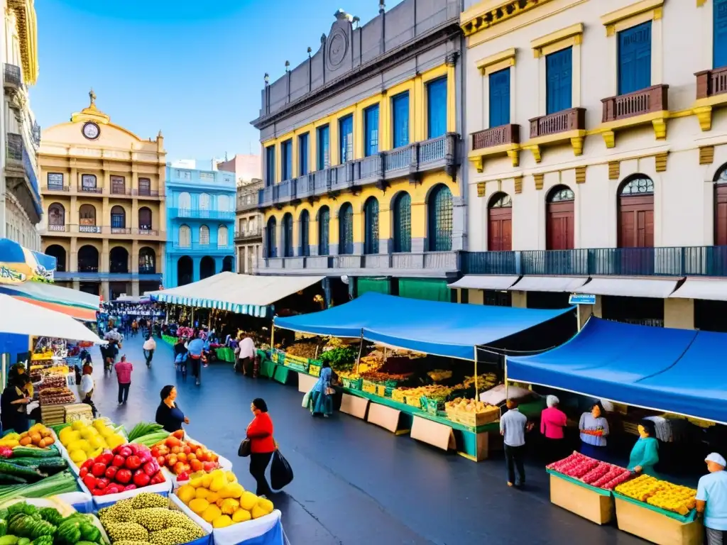 Mercado callejero colorido en Montevideo, Uruguay, un lugar para disfrutar Uruguay con presupuesto ajustado, lleno de la vibrante cultura local