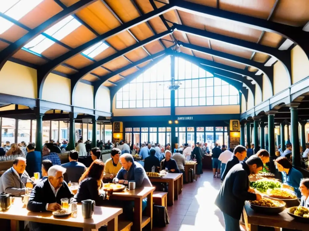 Mercado del Puerto bullicioso en Montevideo, Uruguay, vibrante de tradiciones culturales