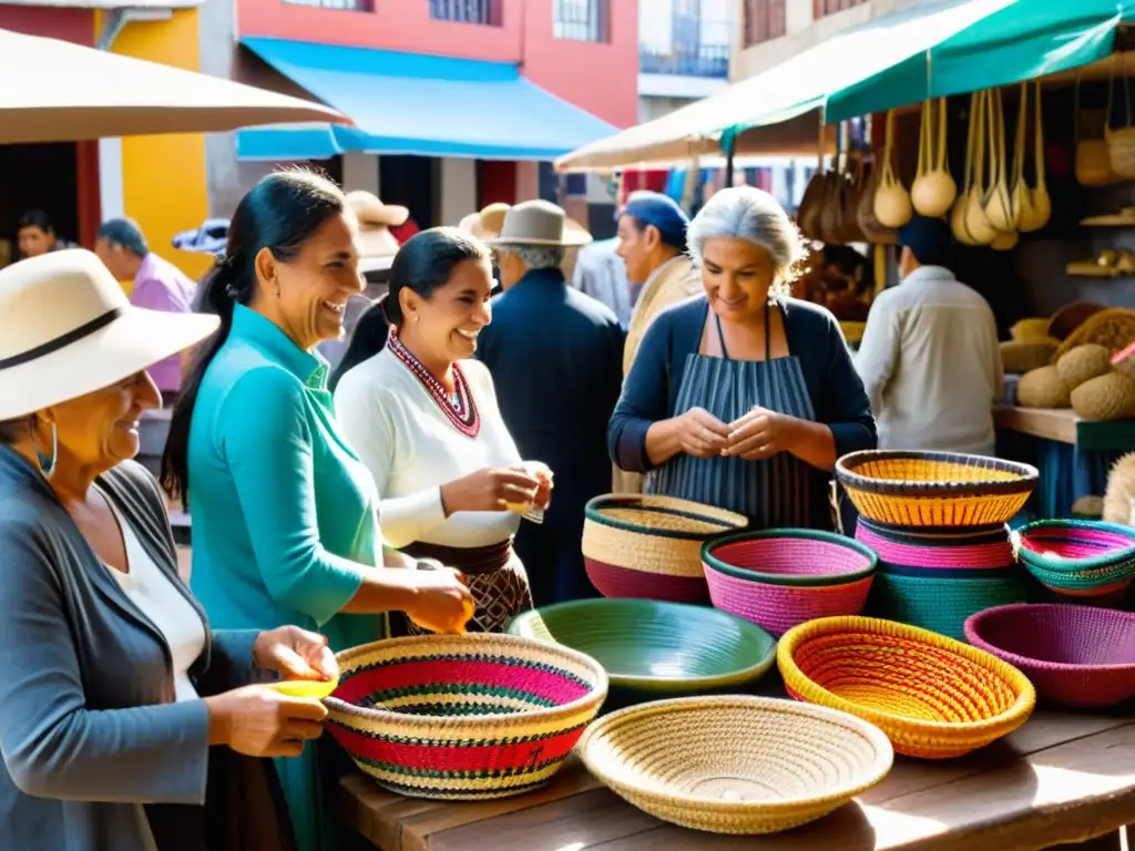 Mercado vibrante en Montevideo, Uruguay, con influencia indígena en la diversidad de artesanías locales y arquitectura