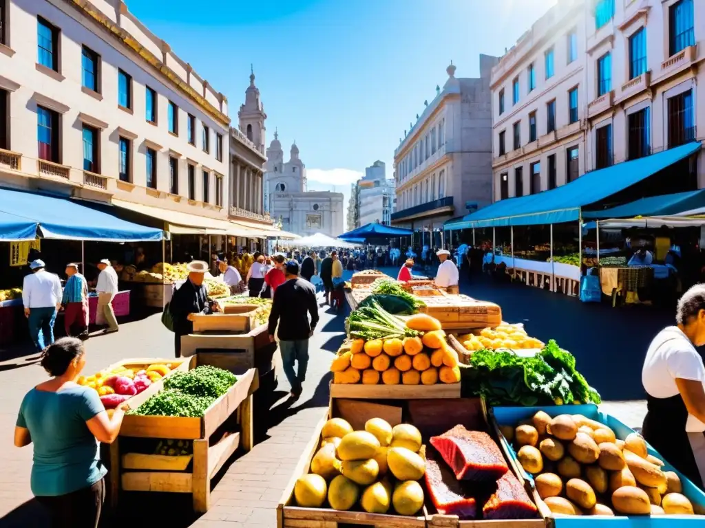 Mercado vibrante en Montevideo, Uruguay, uno de los mejores lugares para comer barato, con su parrilla tradicional y vendedores ambulantes