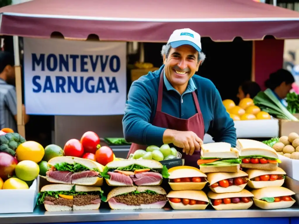 Mercado vibrante en Montevideo, Uruguay; la rica gastronomía uruguaya influencia inmigrantes en cada puesto