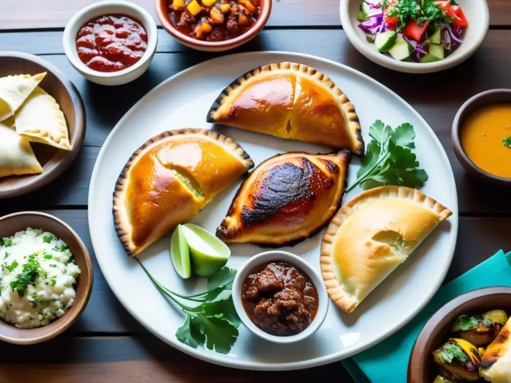 Una mesa rústica cargada de gastronomía tradicional uruguaya, con un asado jugoso al centro y una estancia al fondo