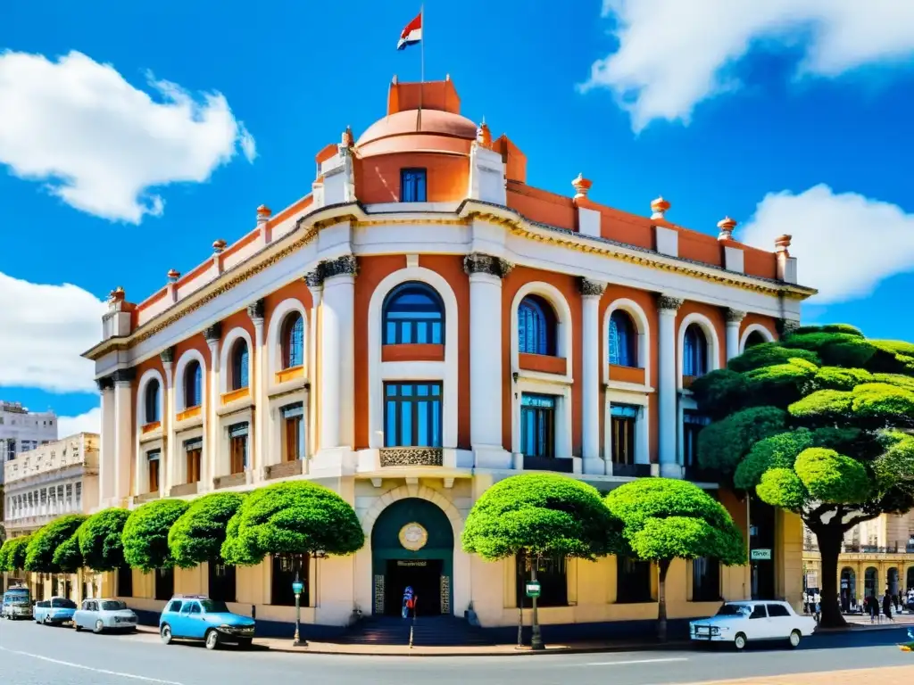 Monumentos históricos Uruguay: Palacio Salvo, joya Art Deco, se alza majestuosamente bajo el cielo azul de Montevideo