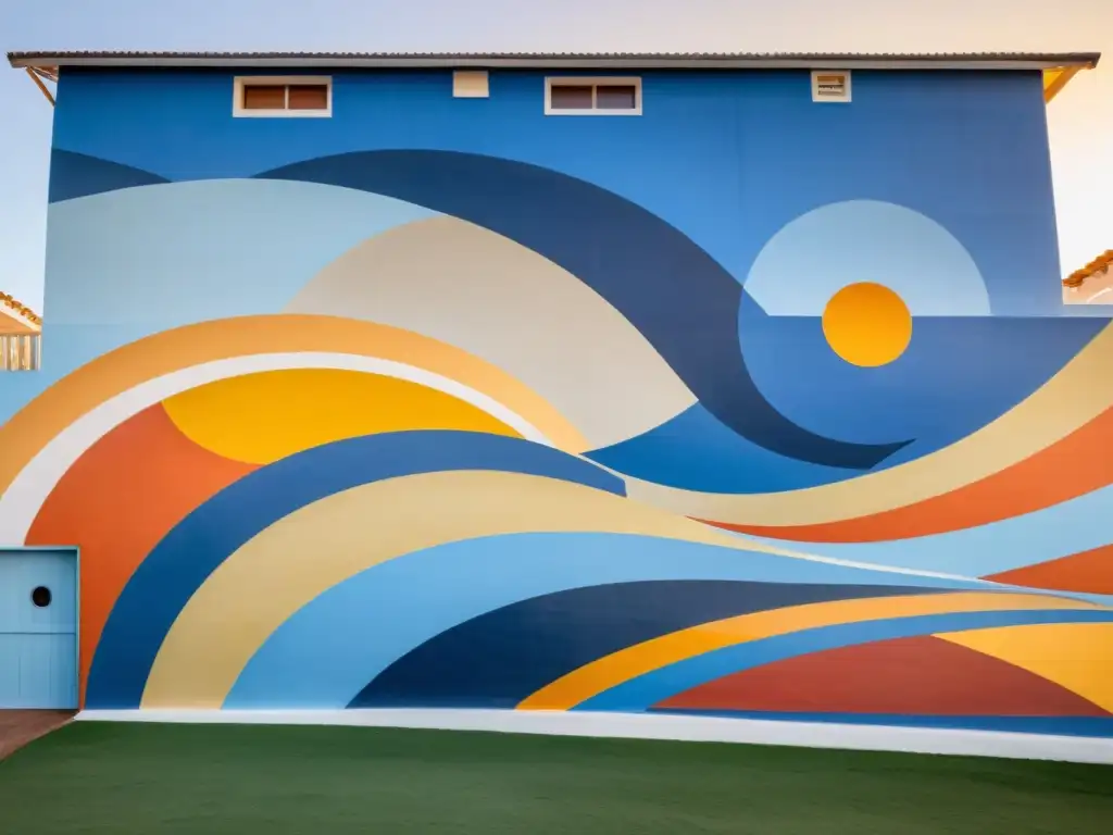 Murales de Carlos Páez Vilaró Punta del Este brillando al atardecer, mientras locales y turistas admiran su belleza y magnitud