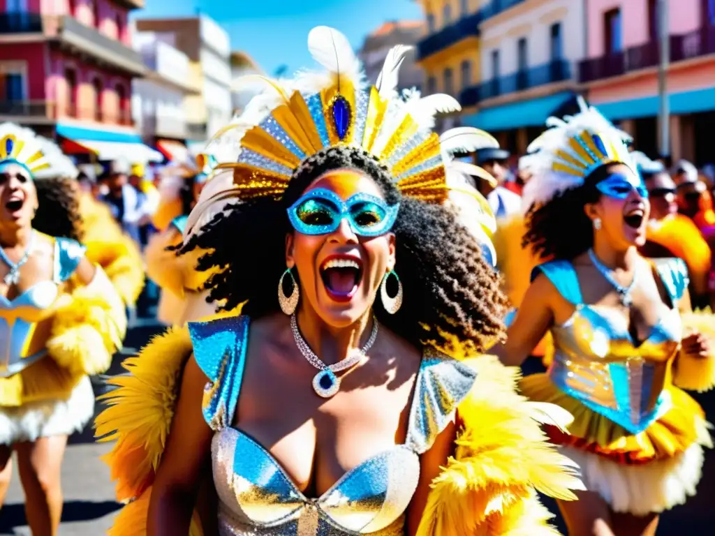 Murguistas deslumbrantes cantando en el Carnaval Uruguayo 2022, fechas eventos llenos de tradición y alegría bajo fuegos artificiales