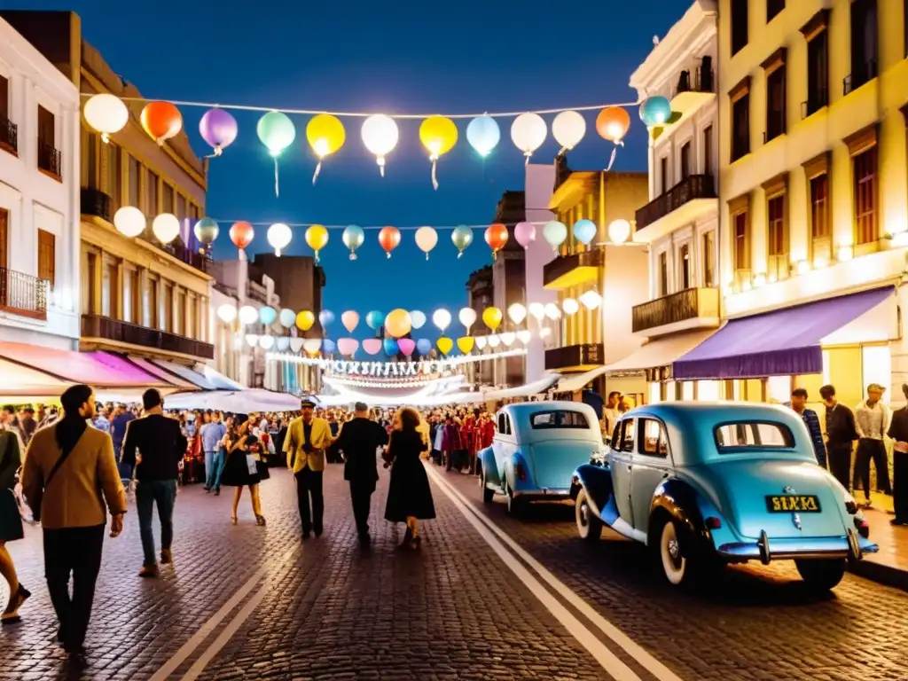 La Noche de la Nostalgia en Uruguay cobra vida, con calles bulliciosas, coches vintage y bailes al ritmo de la música antigua