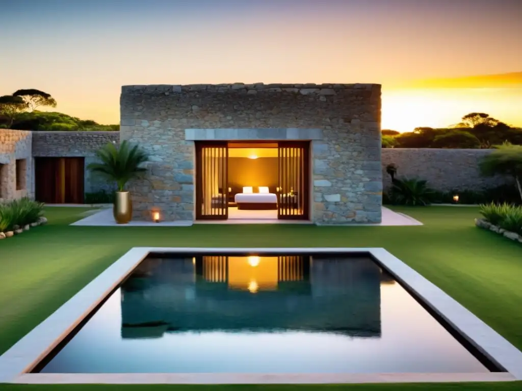 Un oasis de relajación en uno de los mejores spas de Uruguay, invitando al bienestar con su atmósfera de tranquilidad y lujo al atardecer