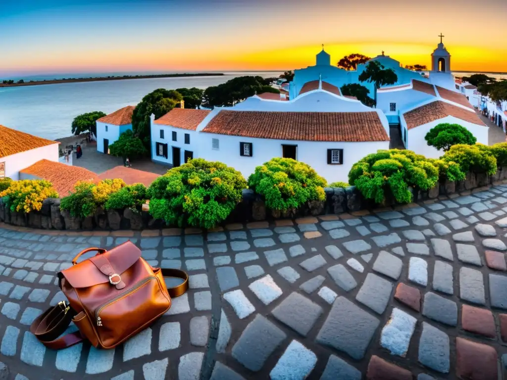 Fotografiar paisajes y cultura Uruguay con cámara profesional y trípode, capturando el encanto dorado del atardecer en Colonia del Sacramento