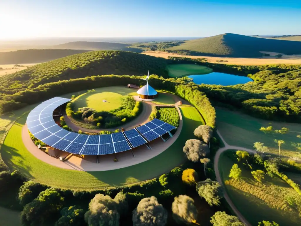 Panorama de un ecolodge en Uruguay, donde los beneficios de alojamientos sostenibles brillan con energía renovable y agricultura orgánica