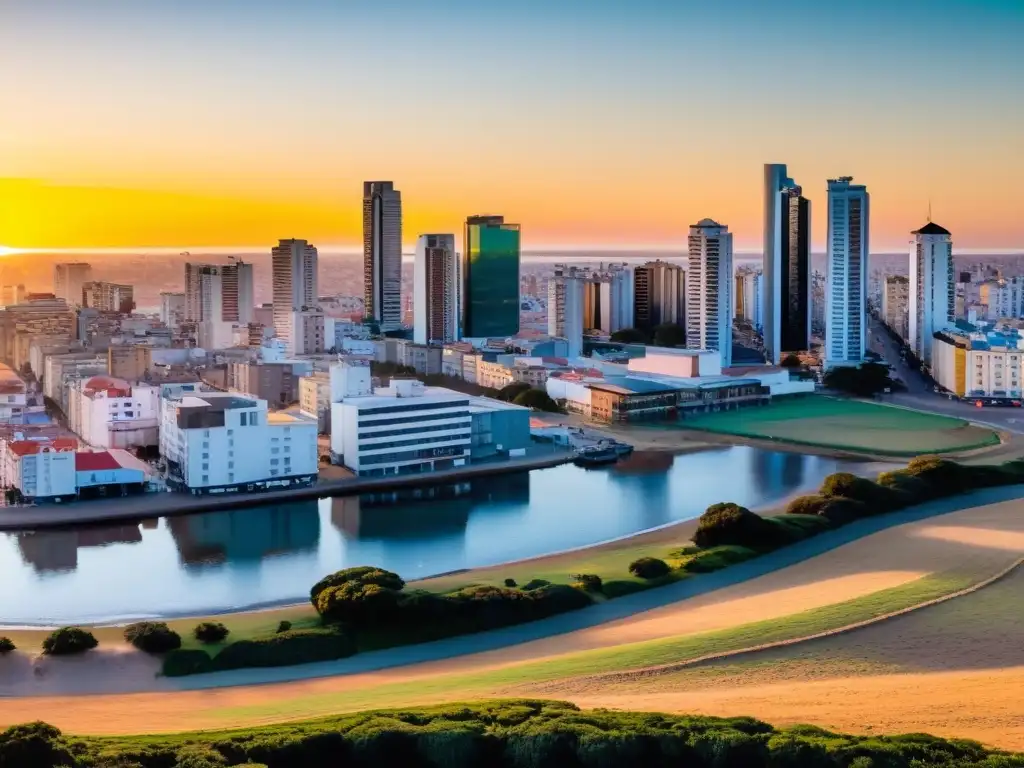 Panorámica del amanecer en Uruguay, mostrando la diversidad cultural uruguay fotografías, entre la vibrante ciudad de Montevideo y la ruralidad gaucho