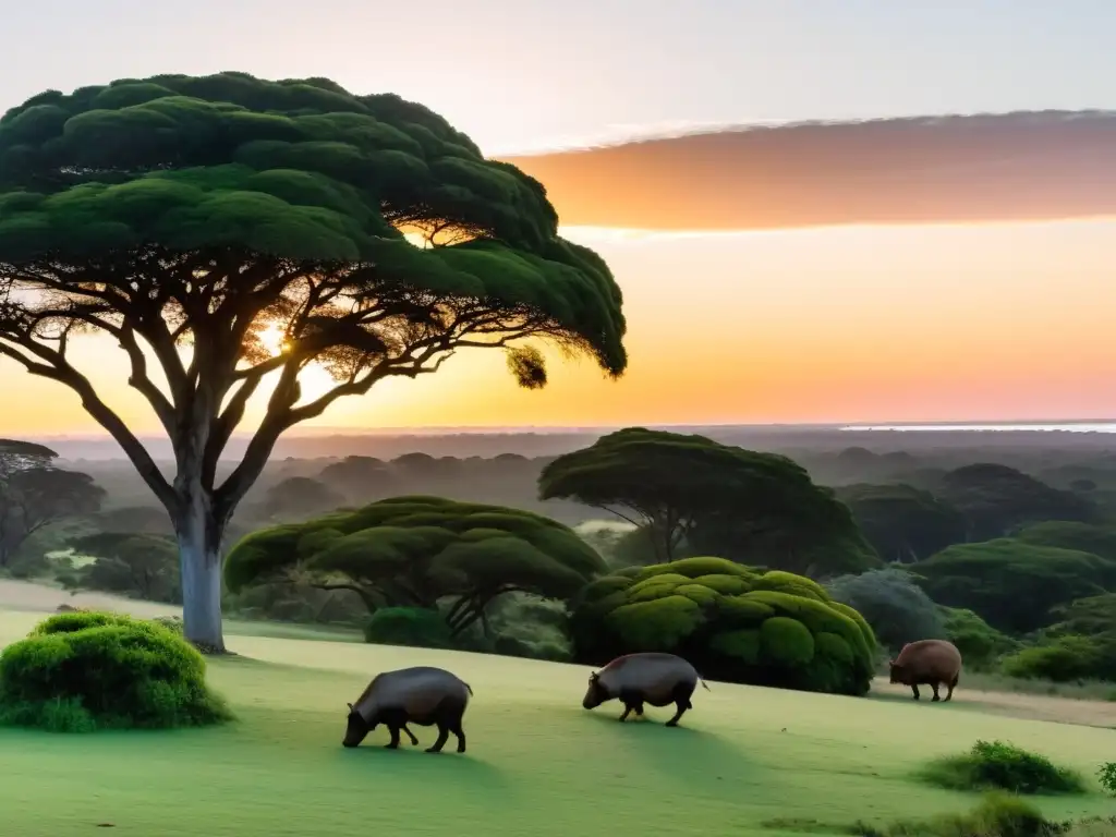 Amanecer en el parque Santa Teresa, Uruguay, revelando una biodiversidad rica: capibaras, loros y la labor de conservación