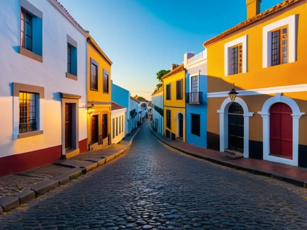 Patrimonio arquitectónico Uruguay: Colonia del Sacramento bañada por el sol poniente, con su laberinto de calles adoquinadas y edificios coloniales