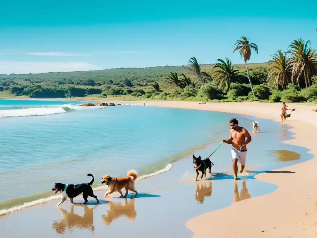 Playas Petfriendly en Uruguay, llenas de risas y juegos caninos bajo los radiantes rayos de sol, en un día perfecto