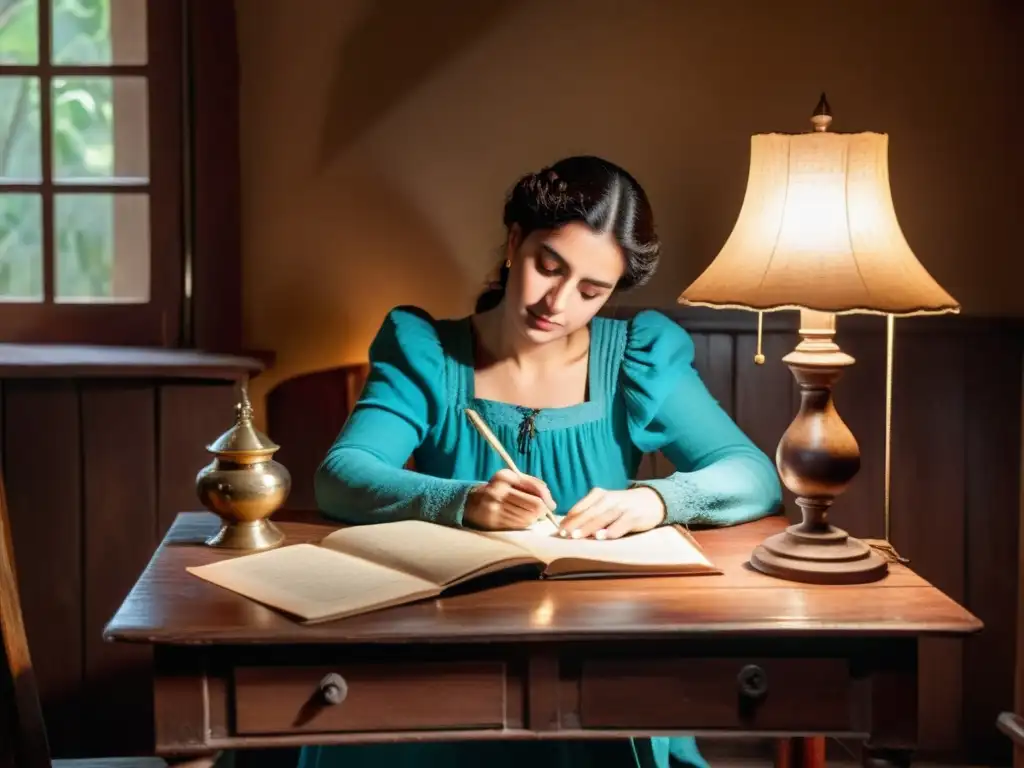 Juana de Ibarbourou, símbolo del poder femenino en la literatura uruguaya, sumergida en su escritura en un cálido refugio antiguo