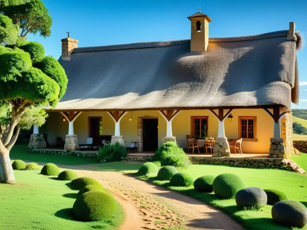 Posadas rurales en Uruguay: una imagen 8K de una encantadora posada en un paisaje verde, radiante de serenidad y belleza natural