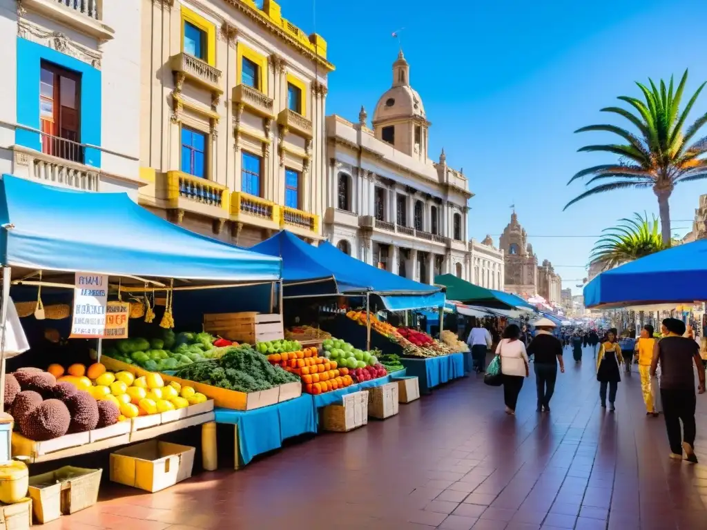 Disfrutar Uruguay presupuesto ajustado es posible en un vibrante mercado de Montevideo, lleno de color, sabores y cultura local