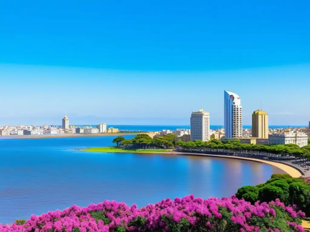 Montevideo en primavera, con sus jacarandas en flor y el Palacio Salvo bajo un cielo azul, es la mejor temporada para visitar Uruguay