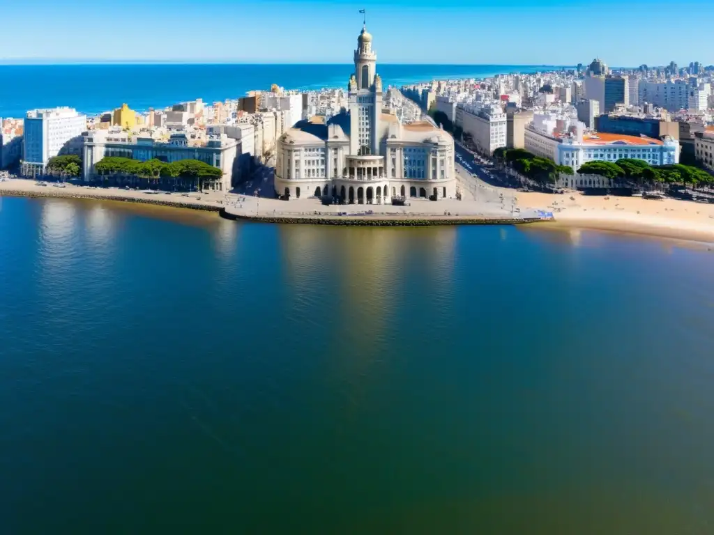 Recorrido fotográfico por rincones intrigantes de Uruguay, con el majestuoso Palacio Salvo bajo un cielo azul vibrante