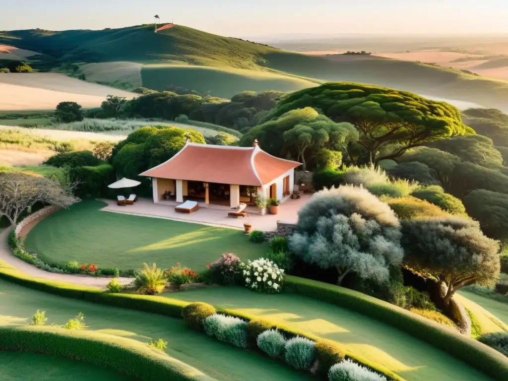 Retiro rural en Uruguay, radiante de paz y meditación; casita rústica, jardines floridos y mar lejano al amanecer