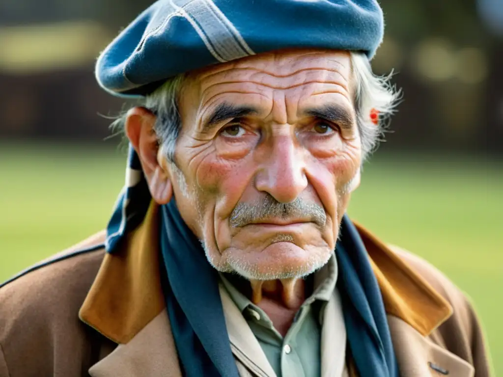 Retrato íntimo de un resiliente gaucho uruguayo, su rostro curtido refleja la cultura uruguaya